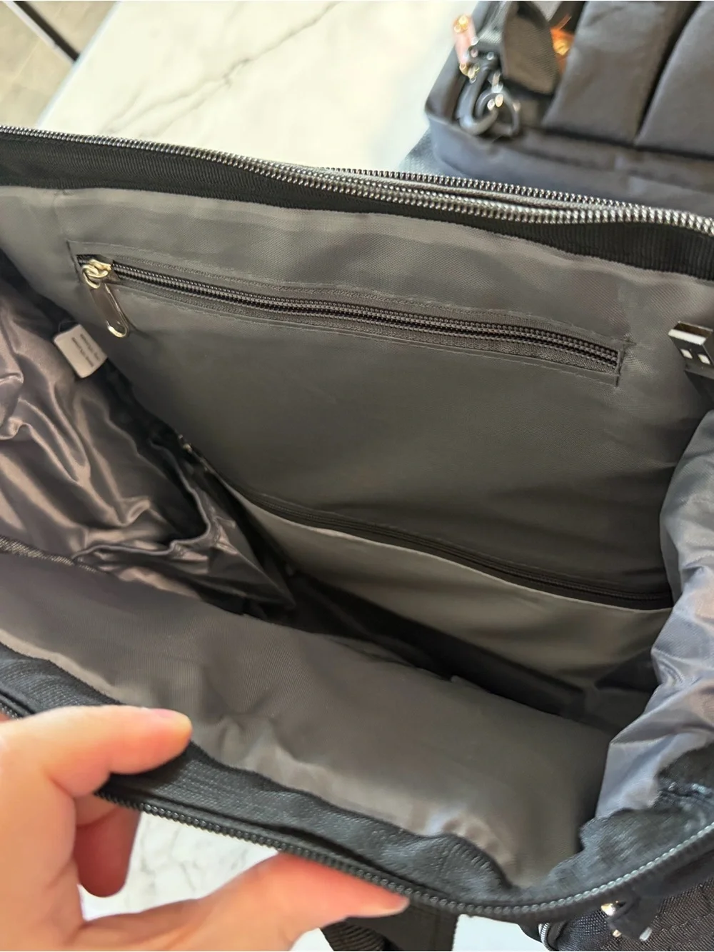 Black Quilted Diaper Bag with Leather Accents